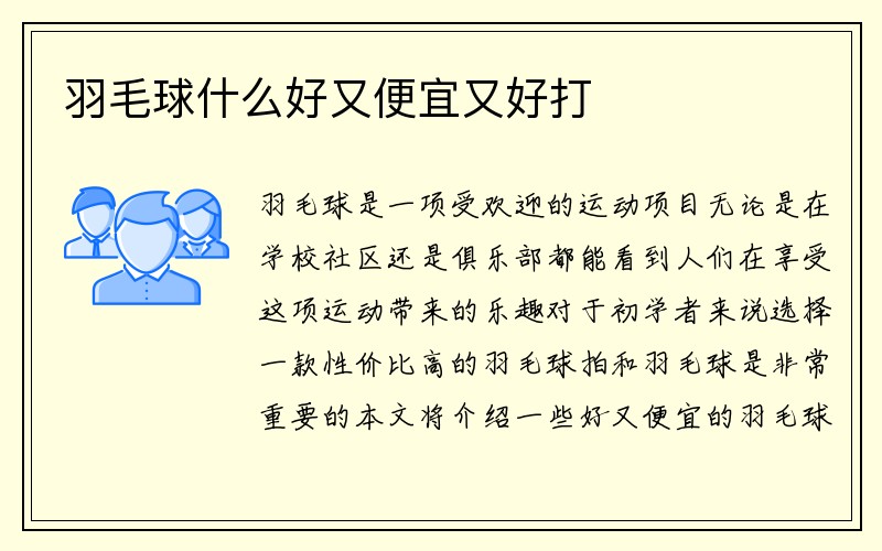 羽毛球什么好又便宜又好打